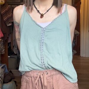 Hippie Boho Spring Cropped Boxy Tank Top Size Small